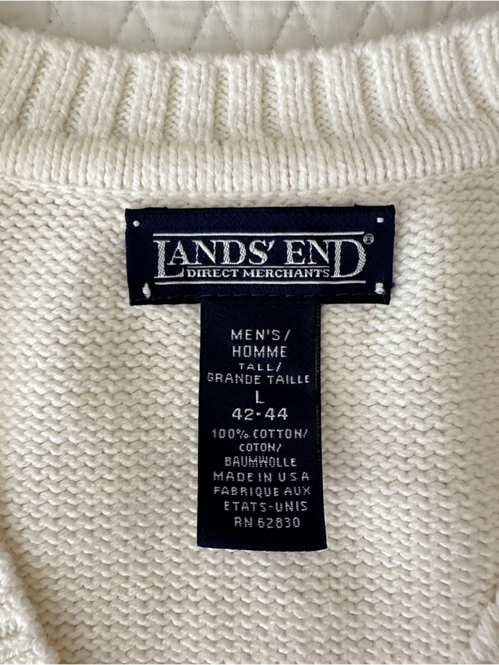 Vintage Lands' End USA Cotton V-Neck Sweater Pullover L Tall Minimalist 90s - Picture 4 of 10